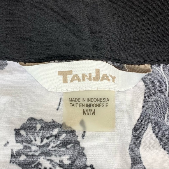 M TanJay Black & White Floral Sleeveless Blouse Stretch Medium 8 10 - Picture 7 of 8